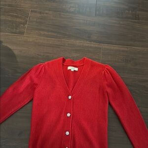 LOFT Red Cardigan Sweater V-Neck Long Sleeve